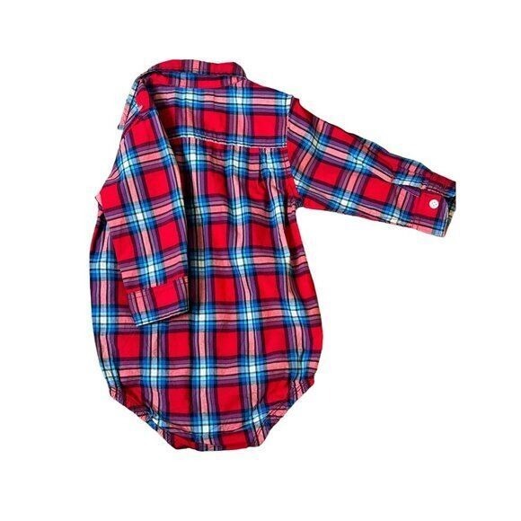 OshKosh B'gosh Plaid Button-Up One-piece, Size 18 Months Red Long Sleeve Toddler - Picture 1 of 5